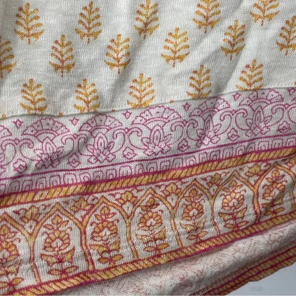 J. Jill Love Linen Cream Pink Indian Block Print Bohemian Pattern Top 100% Linen - Picture 4 of 4